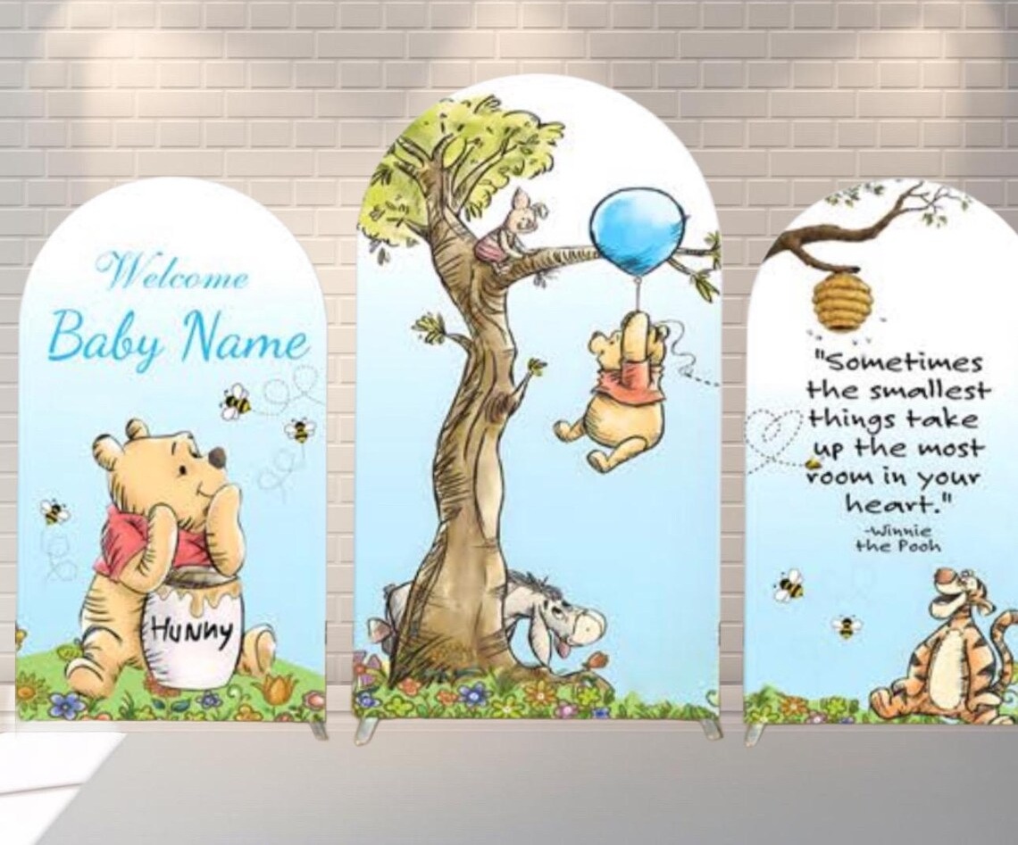 Winnie the Pooh Baby Boy Baby Shower Fabric Arch Cover Backdrop Background 7.2ft by 4ft Life Size Prop Decoration Party Birthday