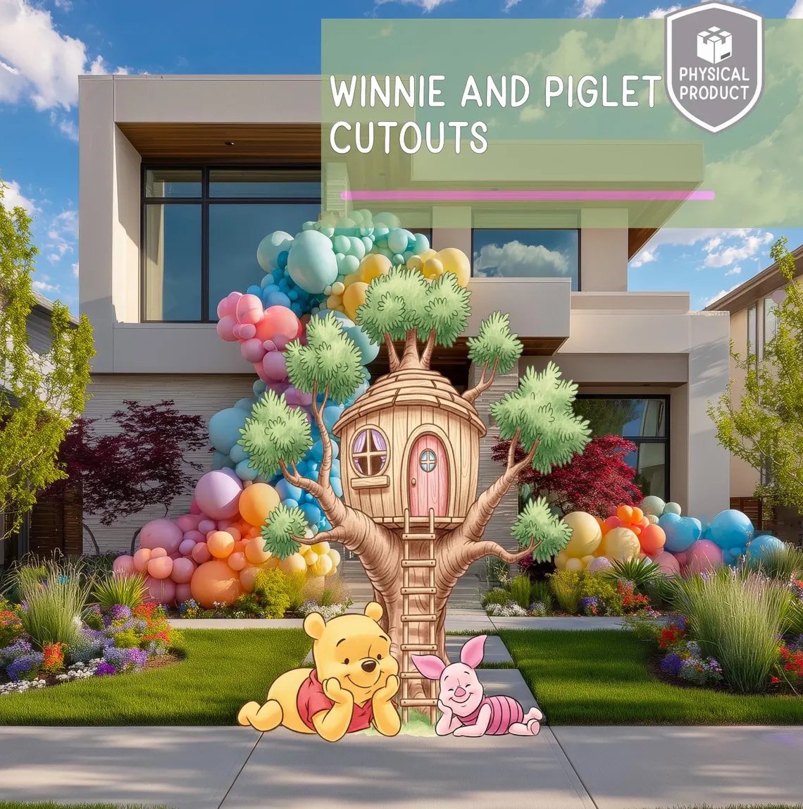 Winnie the Pooh Piglet Treehouse 5 Foot Coroplast Cutout Yard Sign Life Size Prop Decoration Party Birthday