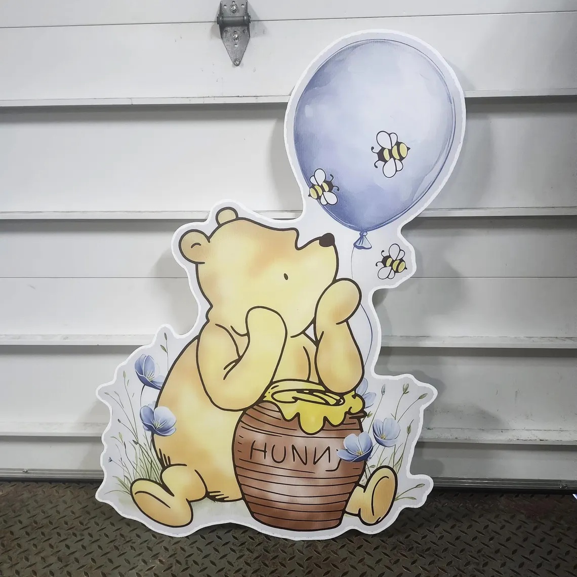 Classic Winnie the Pooh Blue Balloon Baby Boy Baby Shower 4 Foot Coroplast Cutout Yard Sign Life Size Prop Decoration Party Birthday