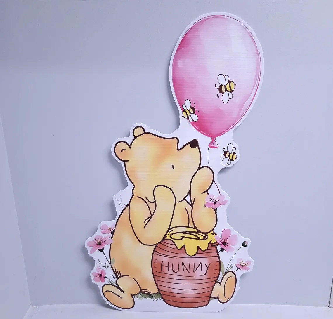 Classic Winnie the Pooh Pink Balloon Baby Girl Baby Shower 4 Foot Coroplast Cutout Yard Sign Life Size Prop Decoration Party Birthday