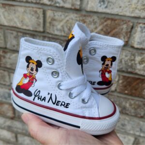Personalized Name Birthday King Prince Mickey Mouse White High Top Sneaker Custom Shoes Gift
