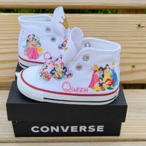 Personalized Name Birthday Princesses White High Top Sneaker Custom Shoes Gift
