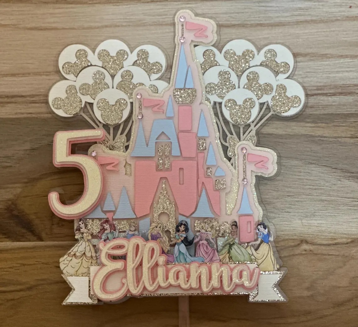 Custom Princesses Castle 3D Cake Topper Personalized Birthday Party Decor Custom Name & Age