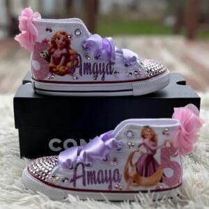 Personalized Name Birthday Princess Rapunzel Tangled White High Top Sneaker Custom Shoes Gift