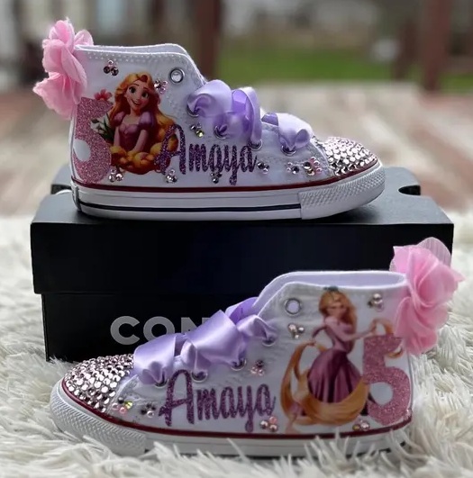 Personalized Name Birthday Princess Rapunzel Tangled White High Top Sneaker Custom Shoes Gift
