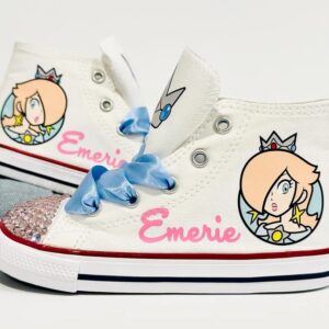 Personalized Name Birthday Super Mario Galaxy Princess Rosalina White High Top Sneaker Custom Shoes Gift
