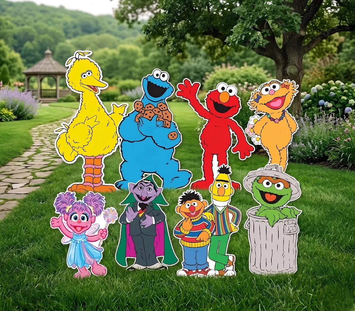 Sesame Street Characters Coroplast Cutout Yard Sign Life Size Prop Decoration Party Birthday