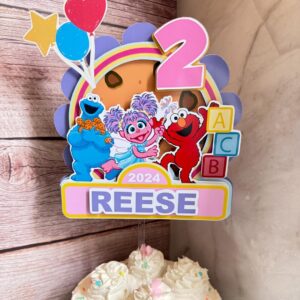 Custom Sesame Street Cookie Monster Abby Elmo 3D Cake Topper Personalized Birthday Party Decor Custom Name & Age