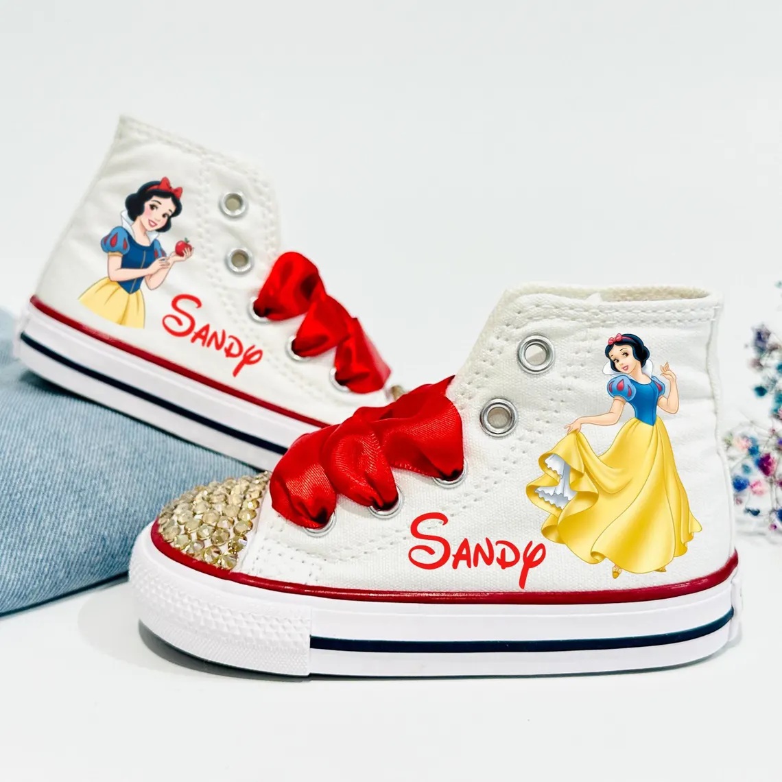 Personalized Name Birthday Princess Snow White White High Top Sneaker Custom Shoes Gift
