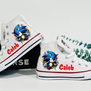 Personalized Name Birthday Sonic the Hedgehog Bust White High Top Sneaker Custom Shoes Gift