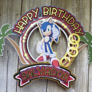 Custom Modern Sonic the Hedgehog 3D Cake Topper Personalized Birthday Party Decor Custom Name & Age