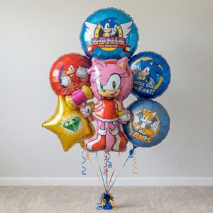 Sonic the Hedgehog Modern Amy Rose Classic Foil 3D Balloon Bouquet 6 Pcs Decoration Party Birthday Decor Gift