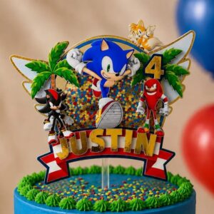 Custom Modern Sonic the Hedgehog and Friends 3D Cake Topper Personalized Birthday Party Decor Custom Name & Age