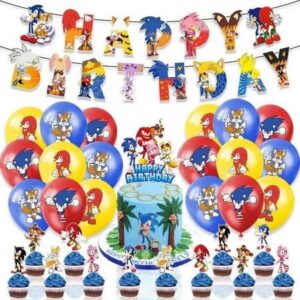 Sonic the Hedgehog Birthday Party Supplies Banner cake Cupcake Toppers Balloons