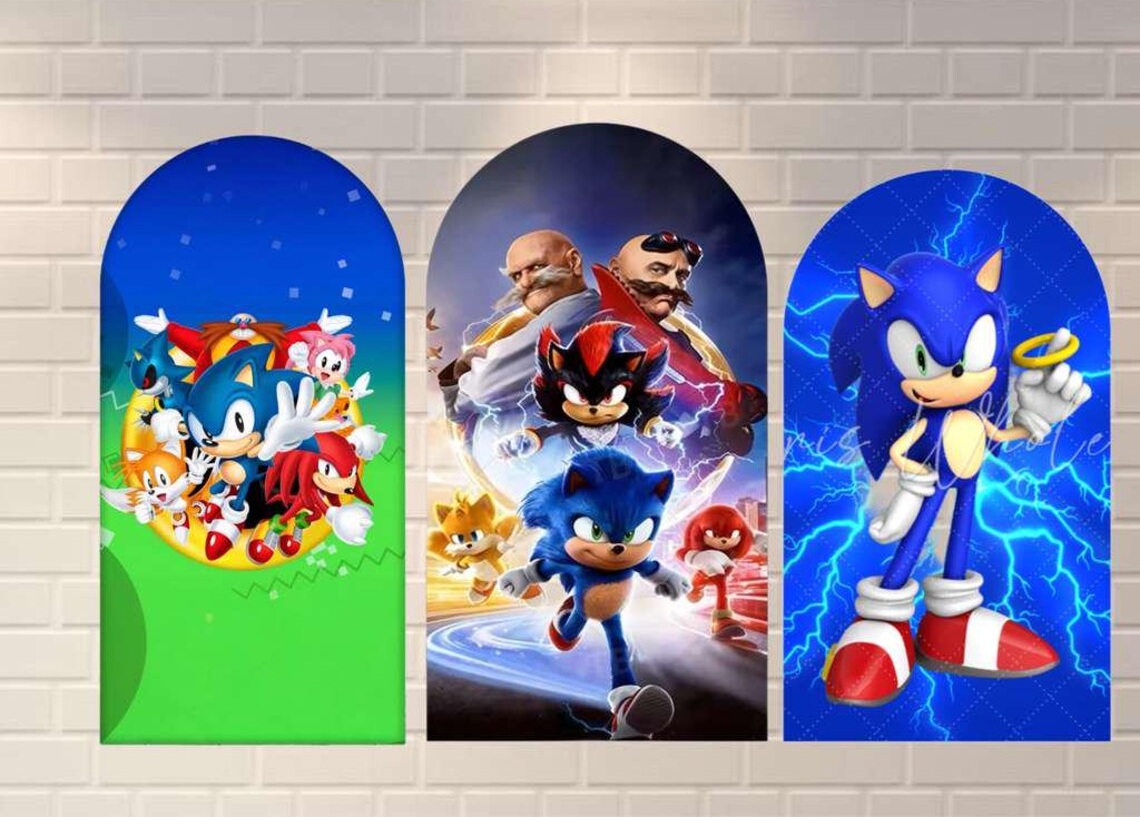 Sonic the Hedgehog Game Movie Fabric Arch Cover Backdrop Background 7.2ft by 4ft Life Size Prop Decoration Party Birthday