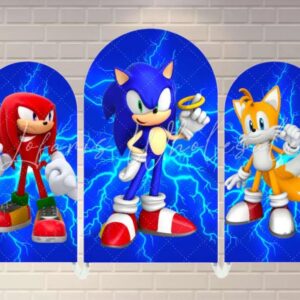 Modern Sonic the Hedgehog Knuckles Tails Fabric Arch Cover Backdrop Background 7.2ft by 4ft Life Size Prop Decoration Party Birthday