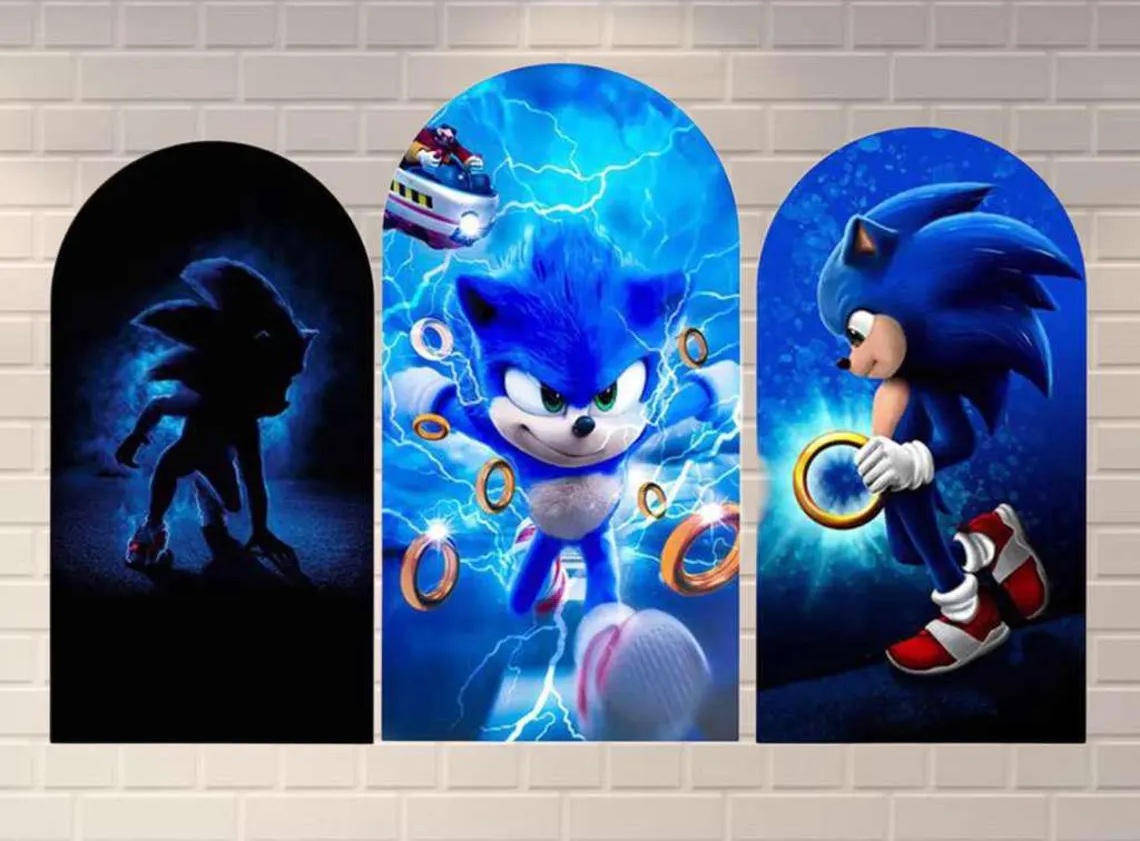 Sonic the Hedgehog Movie Running Fabric Arch Cover Backdrop Background 7.2ft by 4ft Life Size Prop Decoration Party Birthday