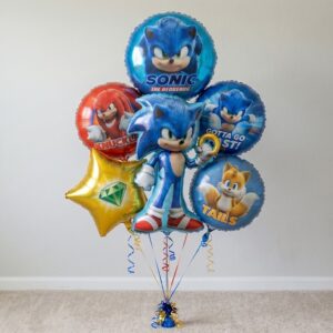 Sonic the Hedgehog Movie Sonic Foil 3D Balloon Bouquet 6 Pcs Decoration Party Birthday Decor Gift