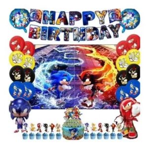 Sonic the Hedgehog Movie Birthday Party Supplies Banner Cake Cupcake Toppers Balloons