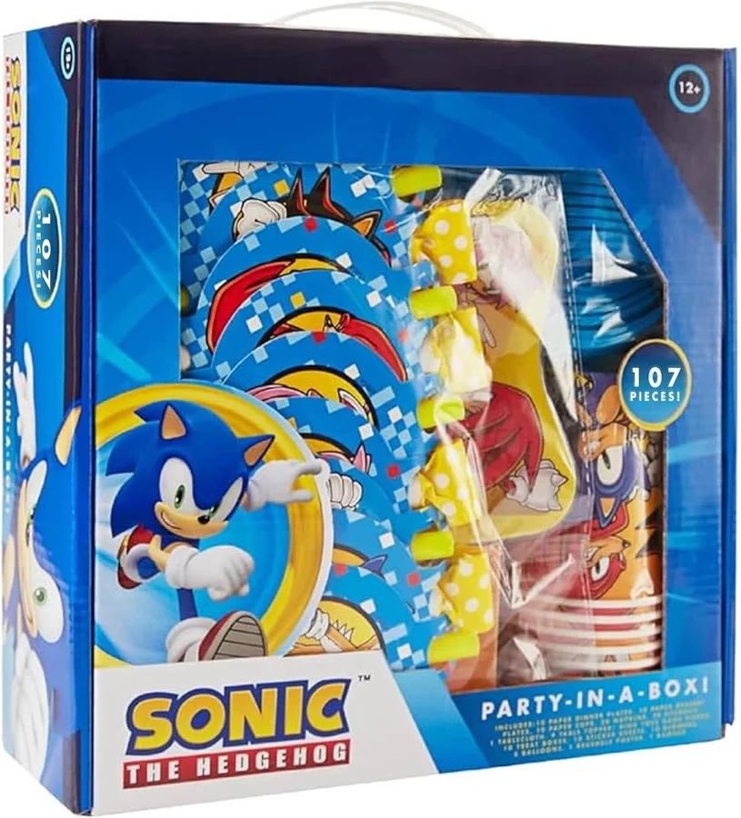Sonic the Hedgehog Party in a Box 107-Piece Kit Birthday Party Supplies Banner Napkins Cups Cutlery Plates Tablecloth Toppers Balloons (Copy)
