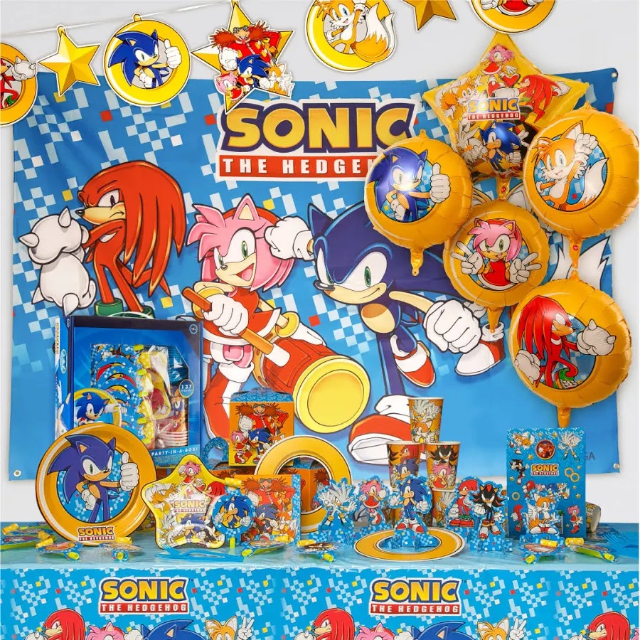 Sonic the Hedgehog Party in a Box 107-Piece Kit Birthday Party Supplies Banner Napkins Cups Cutlery Plates Tablecloth Toppers Balloons (Copy) - Image 2