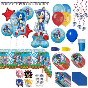 Sonic the Hedgehog Movie Birthday Party Supplies Banner Cake Cupcake Toppers Balloons Tablecloth Plates Cups