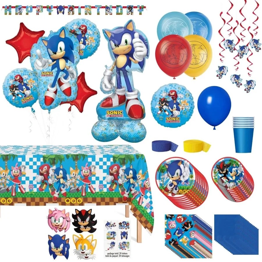Sonic the Hedgehog Movie Birthday Party Supplies Banner Cake Cupcake Toppers Balloons Tablecloth Plates Cups