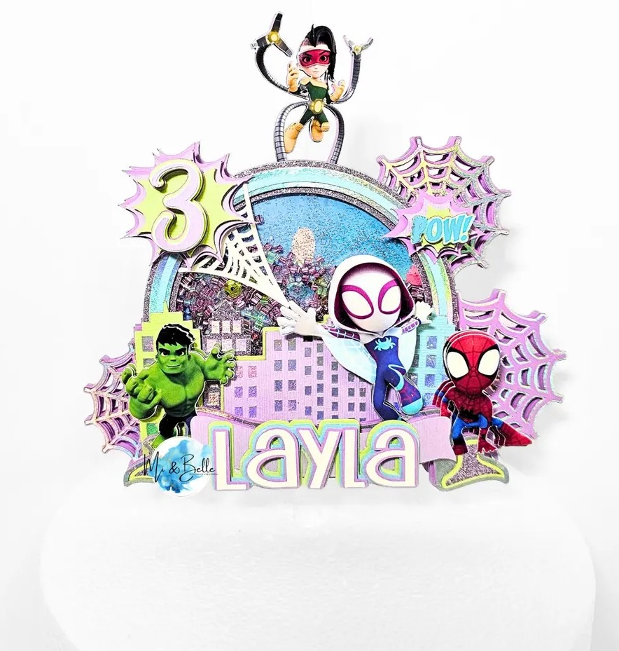 Custom Spidey Amazing Friends 3D Cake Topper Personalized Birthday Party Decor Custom Name & Age