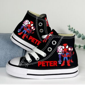 Personalized Name Birthday Spidey and his Amazing Friends Black High Top Sneaker Custom Shoes Gift