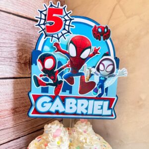 Custom Spidey and Amazing Friends Group 3D Cake Topper Personalized Birthday Party Decor Custom Name & Age