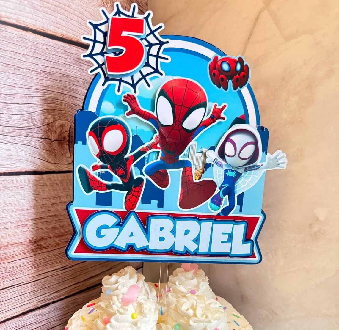 Custom Spidey and Amazing Friends Group 3D Cake Topper Personalized Birthday Party Decor Custom Name & Age