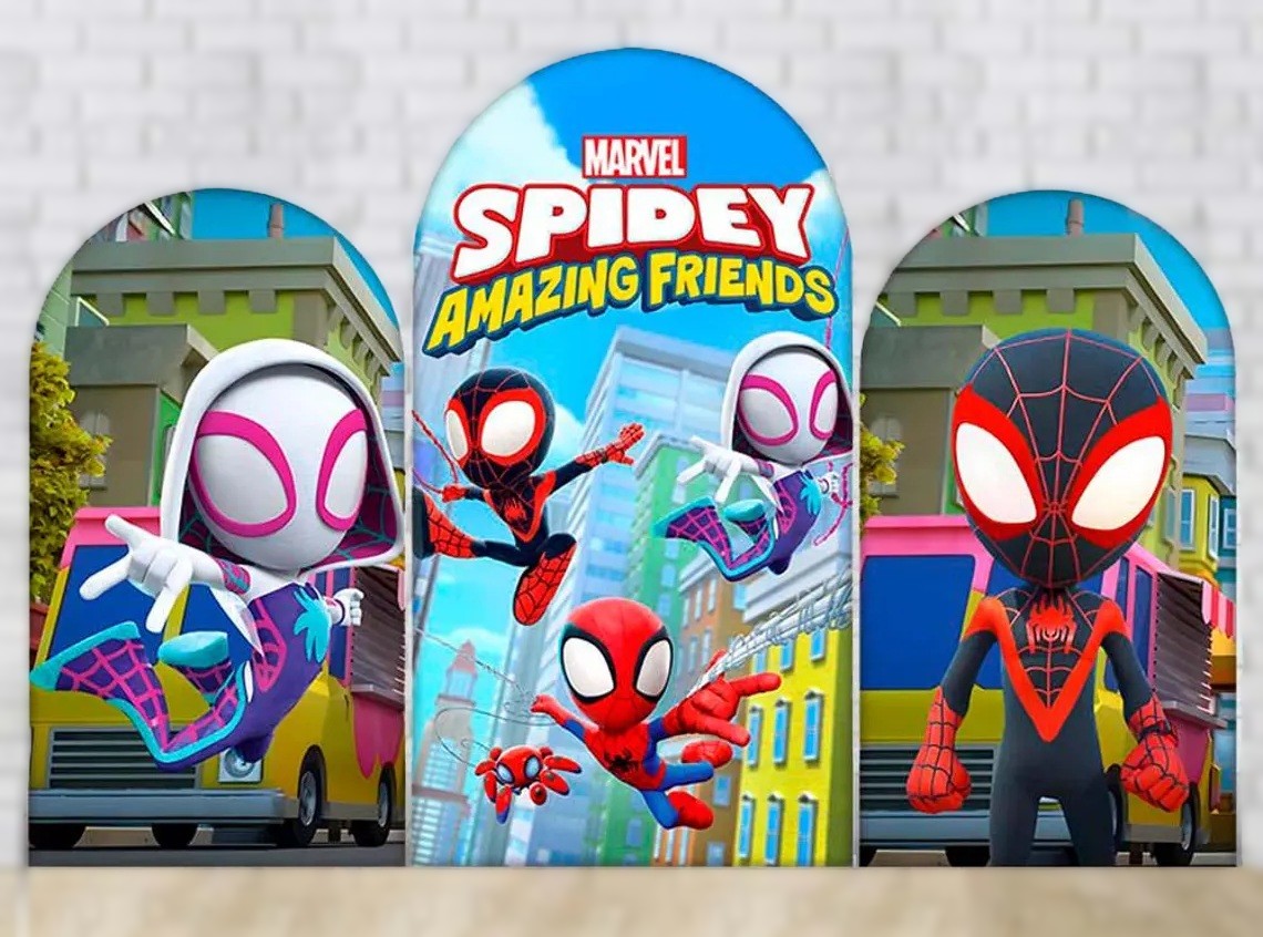 Spidey Amazing Friends Fabric Arch Cover Backdrop Background 7.2ft by 4ft Life Size Prop Decoration Party Birthday