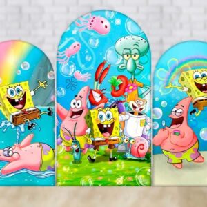 SpongeBob SquarePants Bikini Bottom Friends Fabric Arch Cover Backdrop Background 7.2ft by 4ft Life Size Prop Decoration Party Birthday