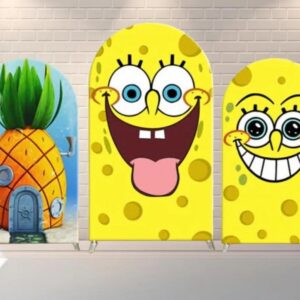 SpongeBob SquarePants Pineapple Face Fabric Arch Cover Backdrop Background 7.2ft by 4ft Life Size Prop Decoration Party Birthday