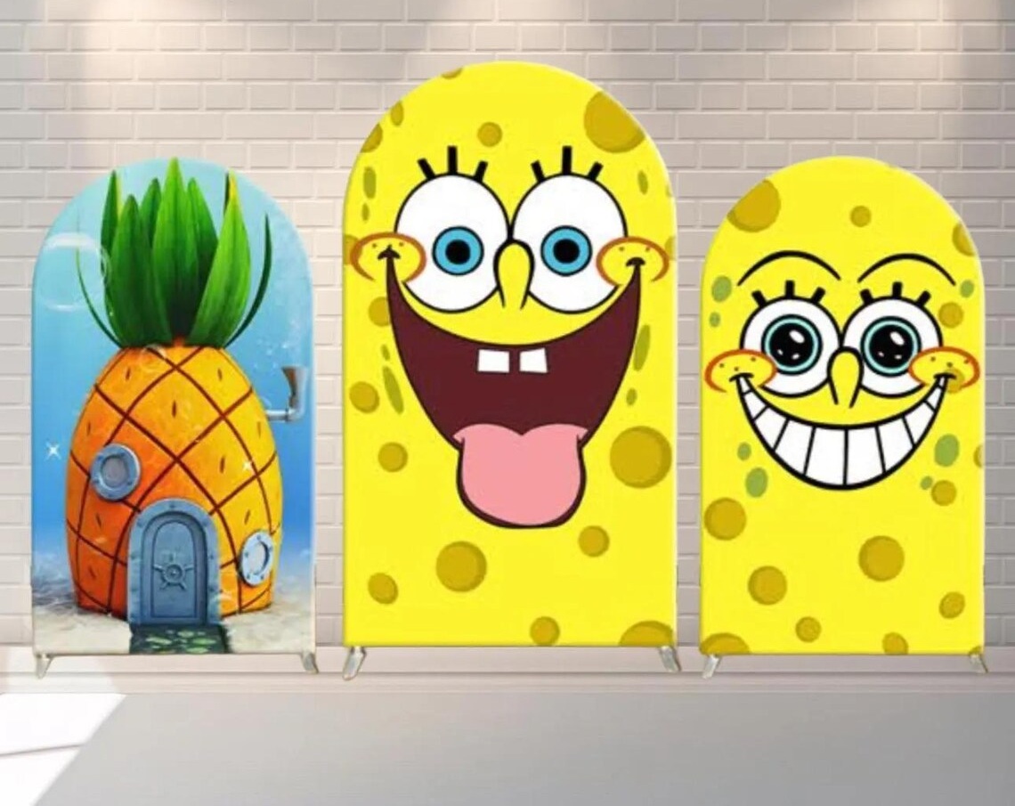 SpongeBob SquarePants Pineapple Face Fabric Arch Cover Backdrop Background 7.2ft by 4ft Life Size Prop Decoration Party Birthday