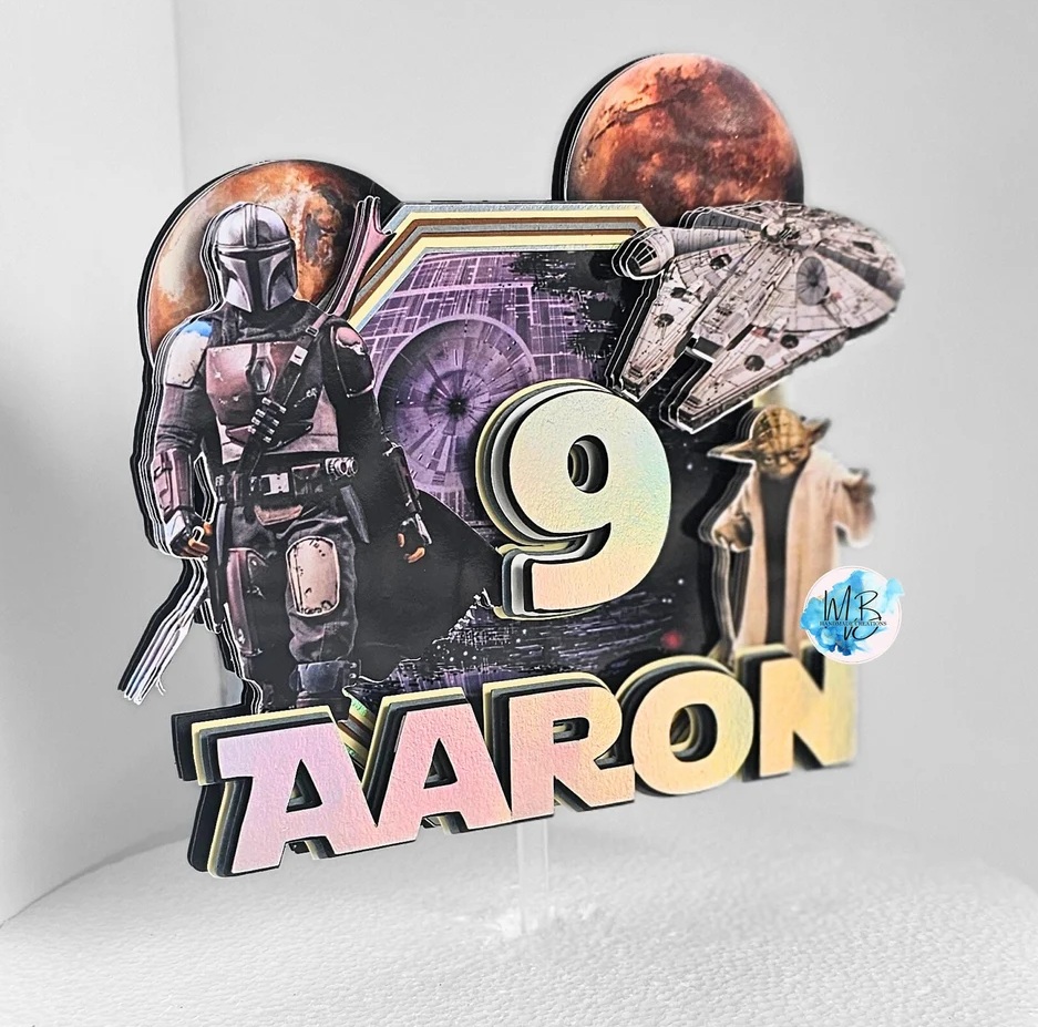 Custom Star Wars 3D Cake Topper Personalized Birthday Party Decor Custom Name & Age