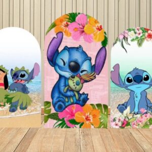 Lilo and Stitch Luau Hawaii Beach Summer Fabric Arch Cover Backdrop Background 7.2ft by 4ft Life Size Prop Decoration Party Birthday