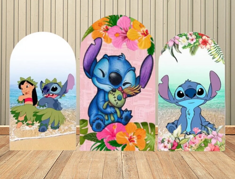 Lilo and Stitch Luau Hawaii Beach Summer Fabric Arch Cover Backdrop Background 7.2ft by 4ft Life Size Prop Decoration Party Birthday