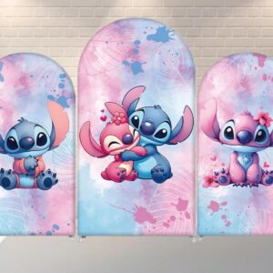 Stitch and Angel Hugging Fabric Arch Cover Backdrop Background 7.2ft by 4ft Life Size Prop Decoration Party Birthday