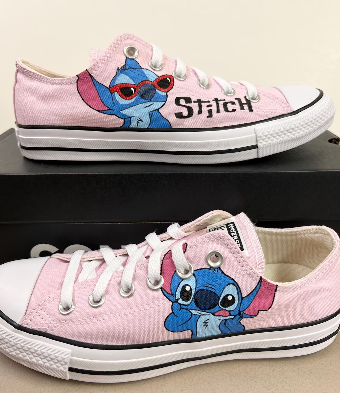 Personalized Name Birthday Stitch Signature Light Pink Low Top Sneaker Custom Shoes Gift