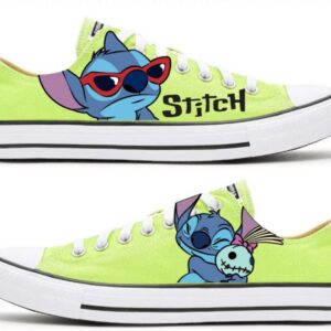 Personalized Name Birthday Stitch Signature Lime Green Low Top Sneaker Custom Shoes Gift