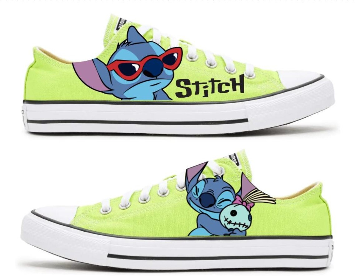 Personalized Name Birthday Stitch Signature Lime Green Low Top Sneaker Custom Shoes Gift