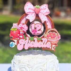 Custom Classic Strawberry Shortcake 3D Cake Topper Personalized Birthday Party Decor Custom Name & Age