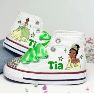 Personalized Name Birthday Princess Tiana Bust White High Top Sneaker Custom Shoes Gift