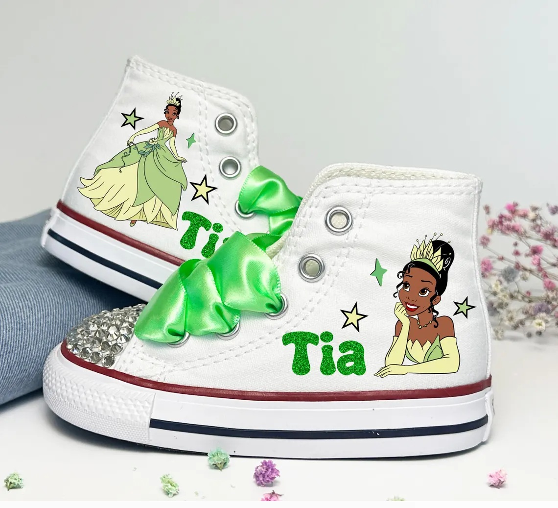Personalized Name Birthday Princess Tiana Bust White High Top Sneaker Custom Shoes Gift