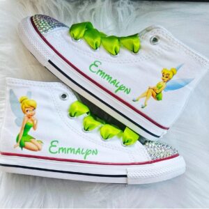 Personalized Name Birthday Fairy Princess Tinkerbell White High Top Sneaker Custom Shoes Gift
