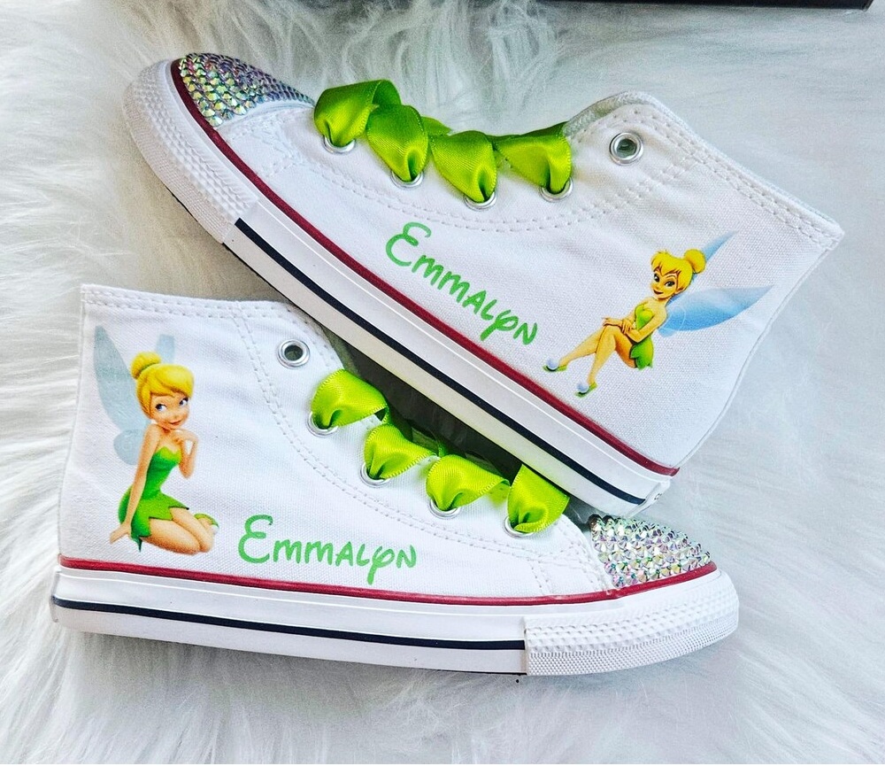 Personalized Name Birthday Fairy Princess Tinkerbell White High Top Sneaker Custom Shoes Gift