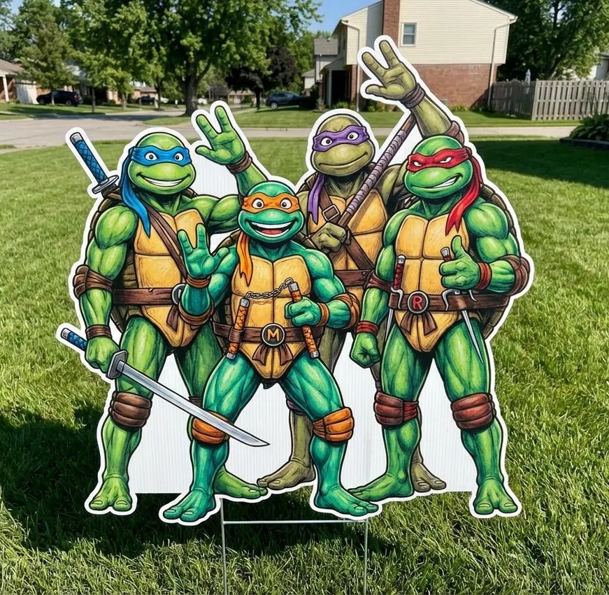 Ninja Turtles Group 5 Foot Coroplast Cutout Yard Sign Life Size Prop Decoration Party Birthday