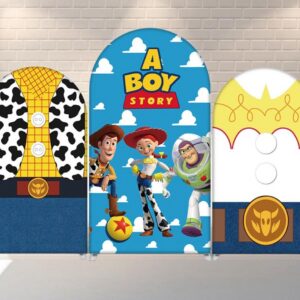 Toy Story Woody Buzz Jessie Personalized Fabric Arch Cover Backdrop Background 7.2ft by 4ft Life Size Prop Decoration Party Birthday