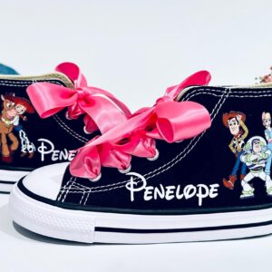 Personalized Name Birthday Toy Story Characters Black High Top Sneaker Custom Shoes Gift